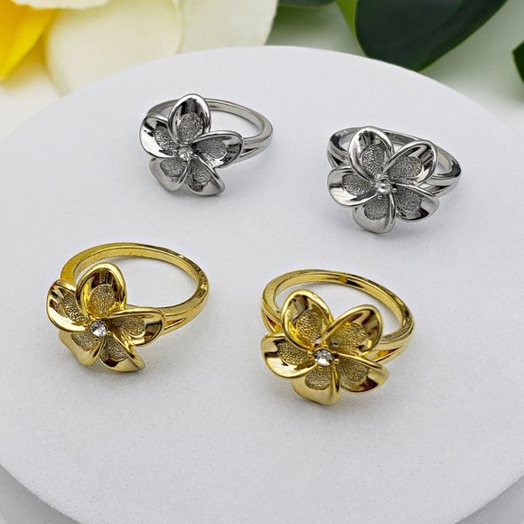 Plumeria CZ Band Ring - Picture 1 of 5